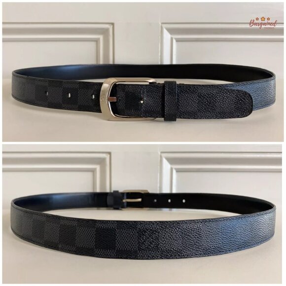 Authentic Louis Vuitton Canvas Leather Damier Graphite Ellipse Buckle Belt 90/36 - Picture 5 of 14